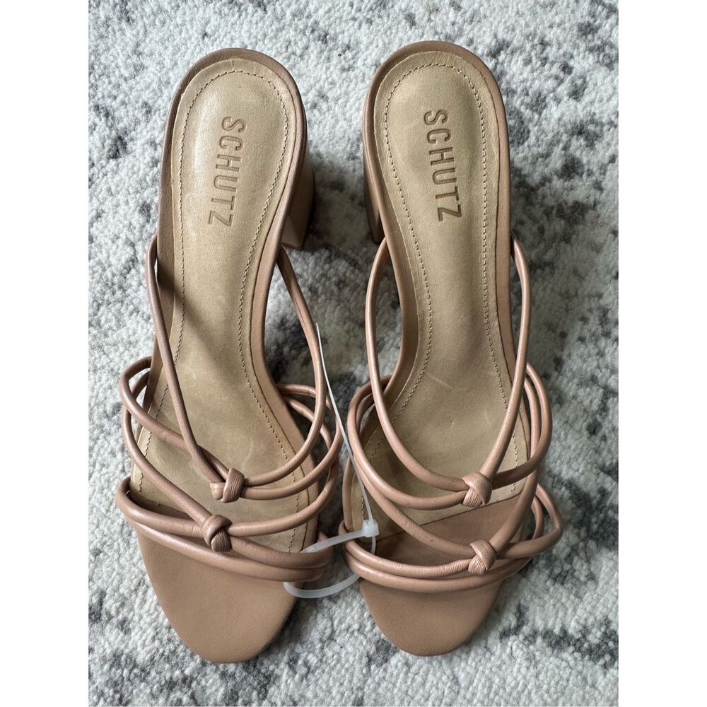 Nude Strappy Block Heel Slide Sandals - Picture 3 of 9
